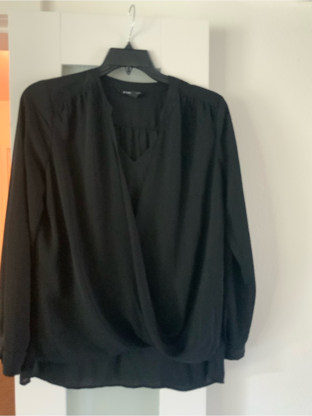 41 Hawthorn Black Draped Surplice Long-Sleeve Blouse